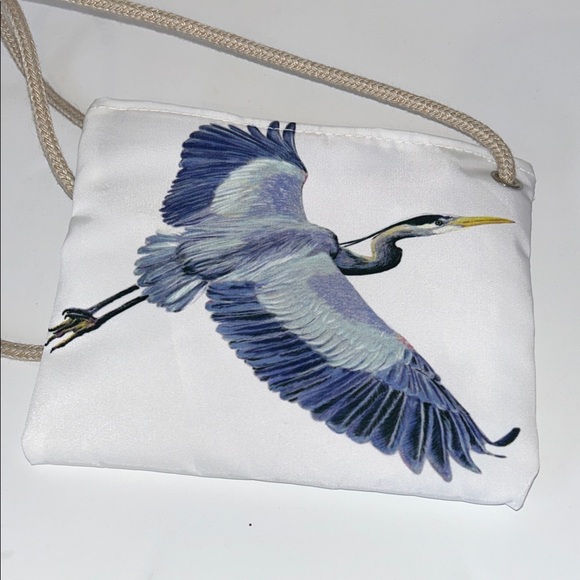 Sea Bags White Crossbody Bag with Hand Painted Heron Design - Picture 1 of 4